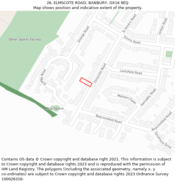 26, ELMSCOTE ROAD, BANBURY, OX16 9EQ: Location map and indicative extent of plot