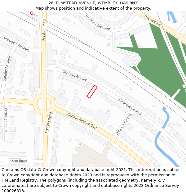 26, ELMSTEAD AVENUE, WEMBLEY, HA9 8NX: Location map and indicative extent of plot