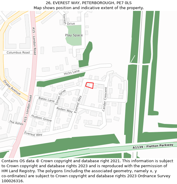 26, EVEREST WAY, PETERBOROUGH, PE7 0LS: Location map and indicative extent of plot