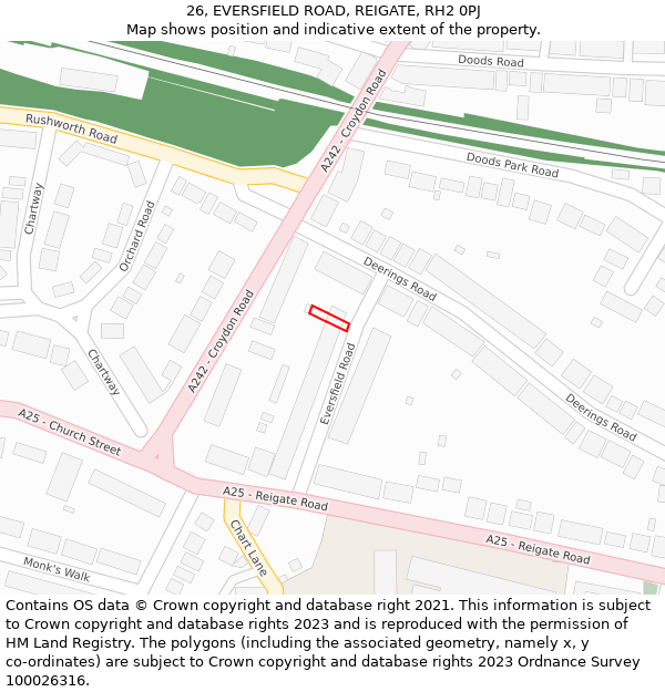 26, EVERSFIELD ROAD, REIGATE, RH2 0PJ: Location map and indicative extent of plot