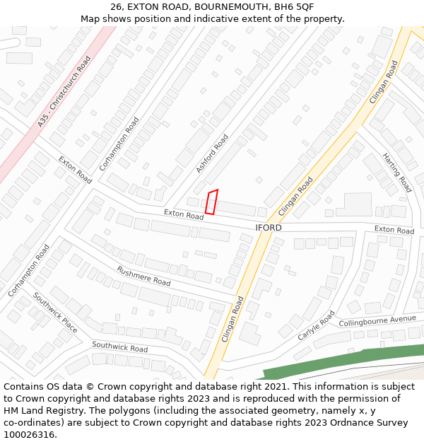 26, EXTON ROAD, BOURNEMOUTH, BH6 5QF: Location map and indicative extent of plot