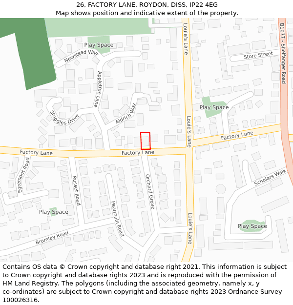 26, FACTORY LANE, ROYDON, DISS, IP22 4EG: Location map and indicative extent of plot