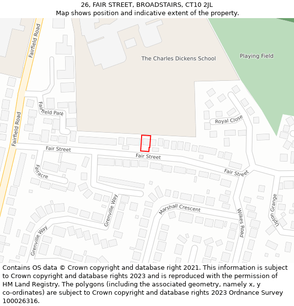 26, FAIR STREET, BROADSTAIRS, CT10 2JL: Location map and indicative extent of plot