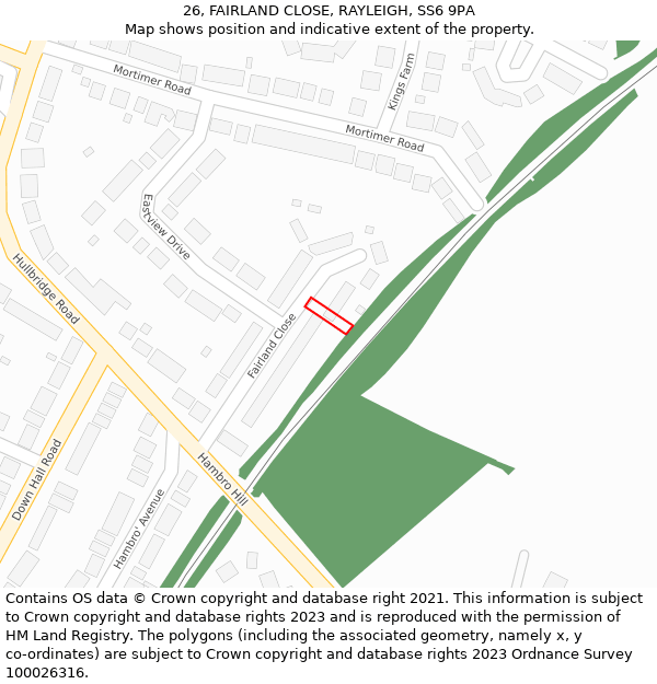 26, FAIRLAND CLOSE, RAYLEIGH, SS6 9PA: Location map and indicative extent of plot