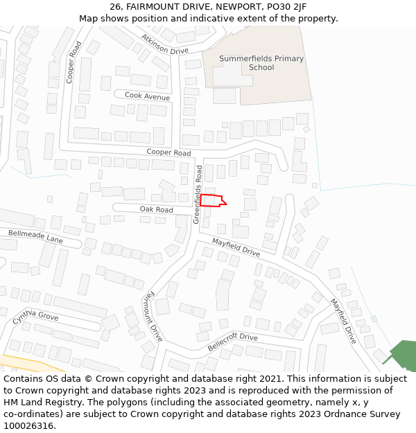 26, FAIRMOUNT DRIVE, NEWPORT, PO30 2JF: Location map and indicative extent of plot