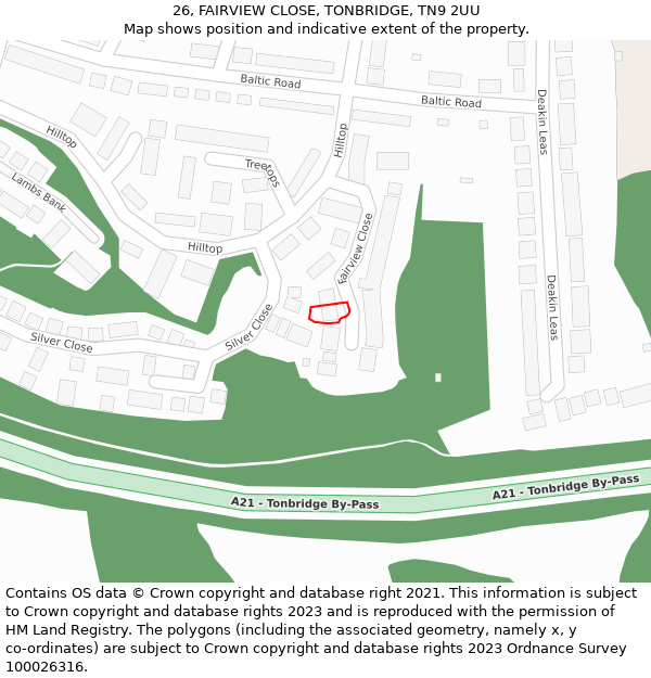 26, FAIRVIEW CLOSE, TONBRIDGE, TN9 2UU: Location map and indicative extent of plot