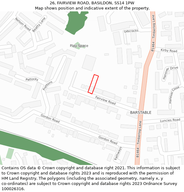 26, FAIRVIEW ROAD, BASILDON, SS14 1PW: Location map and indicative extent of plot
