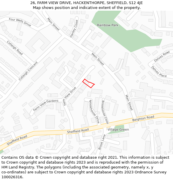 26, FARM VIEW DRIVE, HACKENTHORPE, SHEFFIELD, S12 4JE: Location map and indicative extent of plot