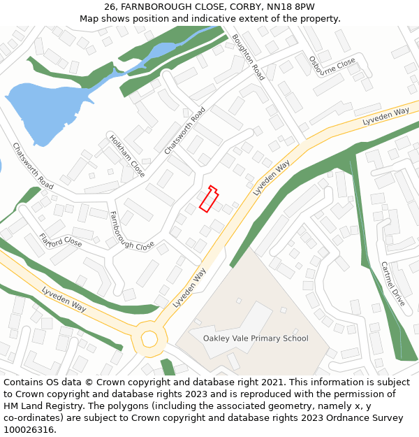 26, FARNBOROUGH CLOSE, CORBY, NN18 8PW: Location map and indicative extent of plot