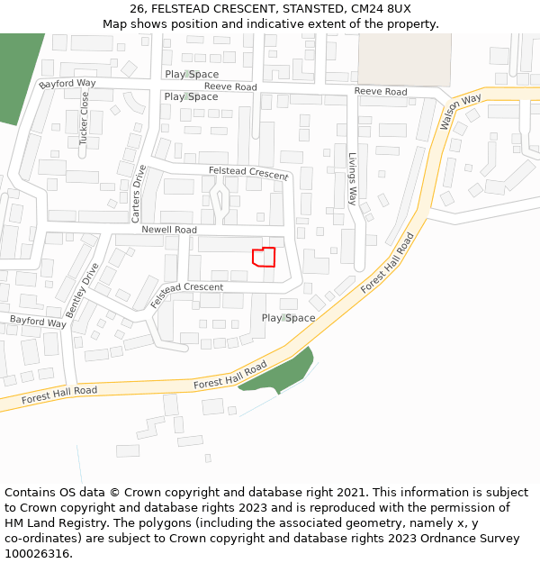 26, FELSTEAD CRESCENT, STANSTED, CM24 8UX: Location map and indicative extent of plot