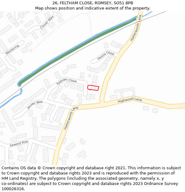 26, FELTHAM CLOSE, ROMSEY, SO51 8PB: Location map and indicative extent of plot