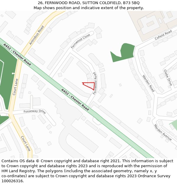 26, FERNWOOD ROAD, SUTTON COLDFIELD, B73 5BQ: Location map and indicative extent of plot