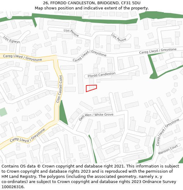 26, FFORDD CANDLESTON, BRIDGEND, CF31 5DU: Location map and indicative extent of plot