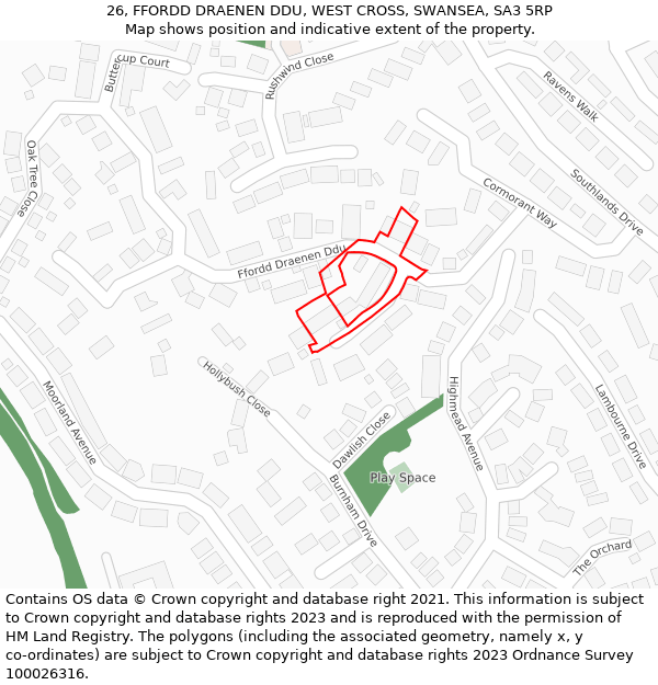 26, FFORDD DRAENEN DDU, WEST CROSS, SWANSEA, SA3 5RP: Location map and indicative extent of plot