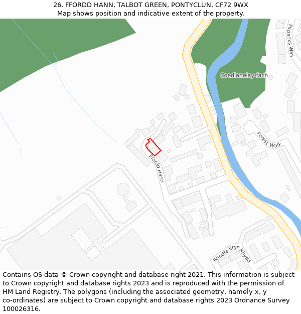 26, FFORDD HANN, TALBOT GREEN, PONTYCLUN, CF72 9WX: Location map and indicative extent of plot