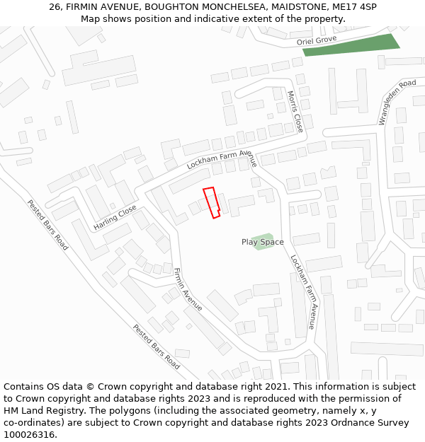 26, FIRMIN AVENUE, BOUGHTON MONCHELSEA, MAIDSTONE, ME17 4SP: Location map and indicative extent of plot
