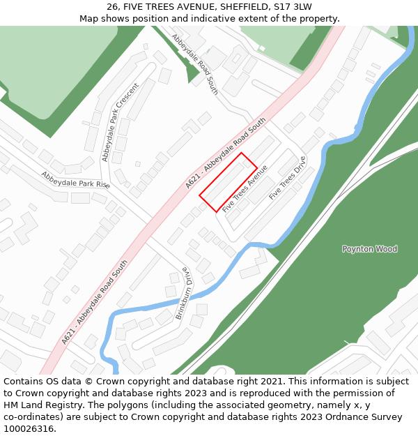 26, FIVE TREES AVENUE, SHEFFIELD, S17 3LW: Location map and indicative extent of plot