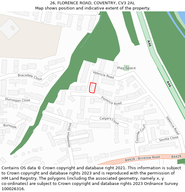 26, FLORENCE ROAD, COVENTRY, CV3 2AL: Location map and indicative extent of plot