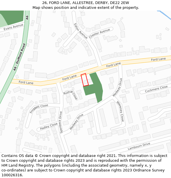 26, FORD LANE, ALLESTREE, DERBY, DE22 2EW: Location map and indicative extent of plot