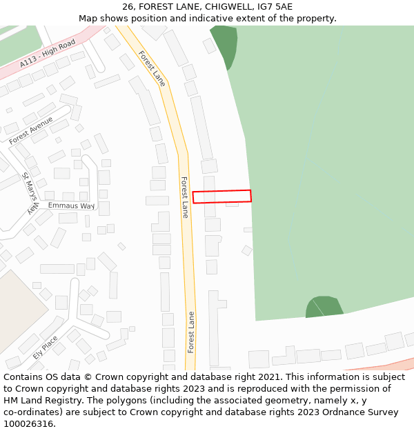 26, FOREST LANE, CHIGWELL, IG7 5AE: Location map and indicative extent of plot