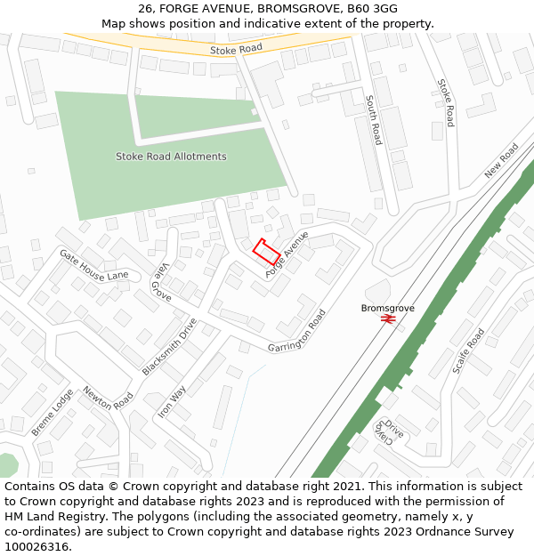 26, FORGE AVENUE, BROMSGROVE, B60 3GG: Location map and indicative extent of plot