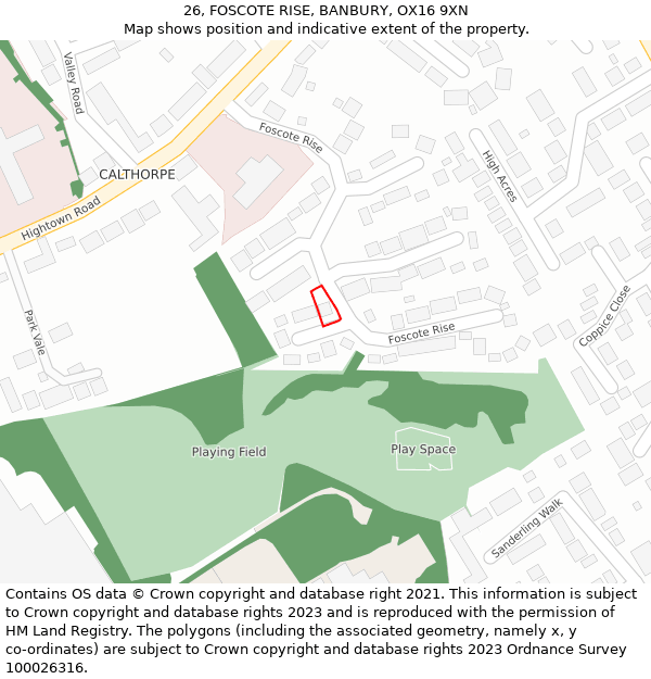 26, FOSCOTE RISE, BANBURY, OX16 9XN: Location map and indicative extent of plot