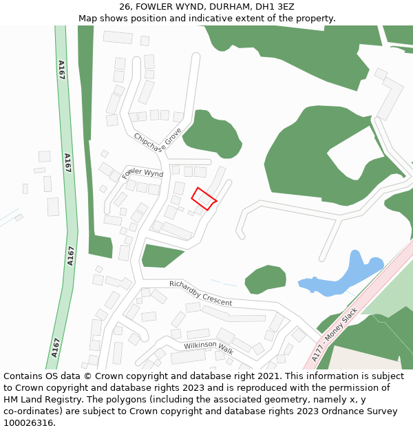 26, FOWLER WYND, DURHAM, DH1 3EZ: Location map and indicative extent of plot