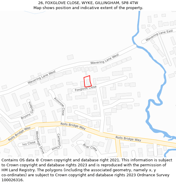 26, FOXGLOVE CLOSE, WYKE, GILLINGHAM, SP8 4TW: Location map and indicative extent of plot