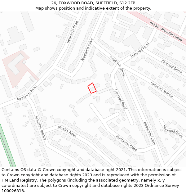 26, FOXWOOD ROAD, SHEFFIELD, S12 2FP: Location map and indicative extent of plot