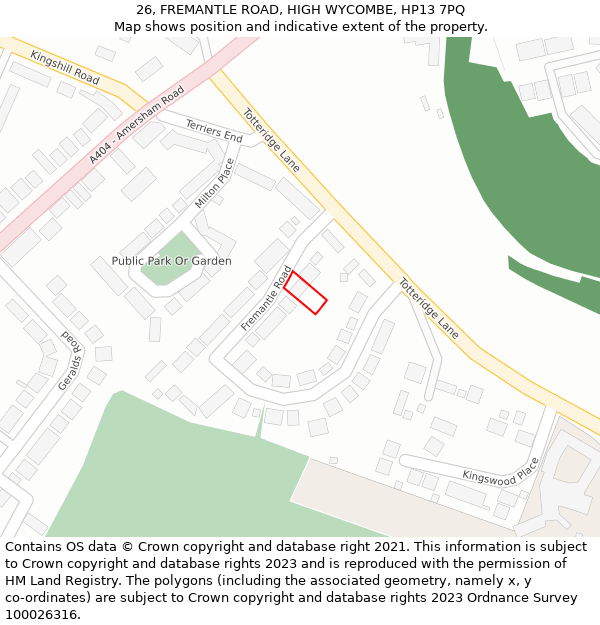 26, FREMANTLE ROAD, HIGH WYCOMBE, HP13 7PQ: Location map and indicative extent of plot