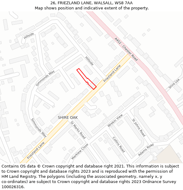 26, FRIEZLAND LANE, WALSALL, WS8 7AA: Location map and indicative extent of plot