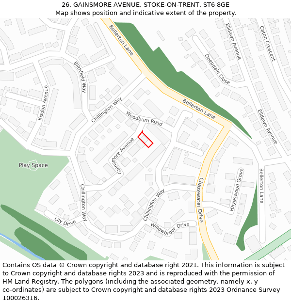 26, GAINSMORE AVENUE, STOKE-ON-TRENT, ST6 8GE: Location map and indicative extent of plot