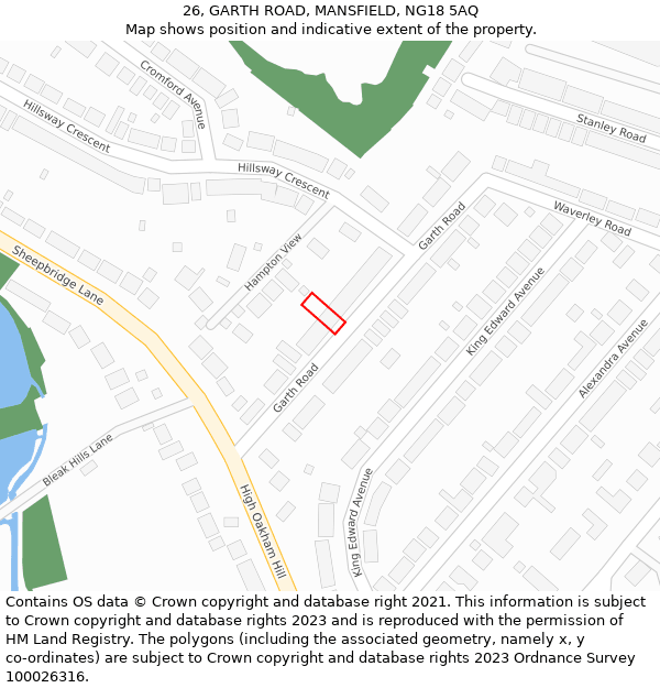 26, GARTH ROAD, MANSFIELD, NG18 5AQ: Location map and indicative extent of plot