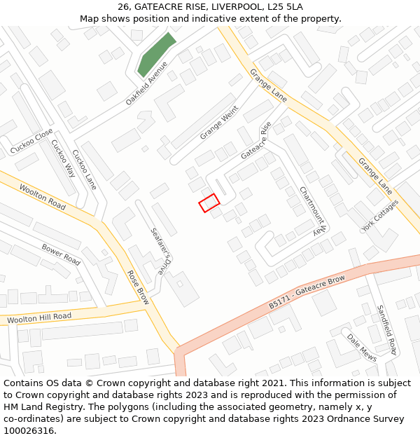 26, GATEACRE RISE, LIVERPOOL, L25 5LA: Location map and indicative extent of plot