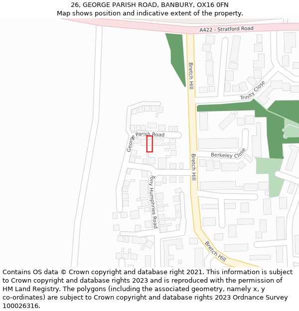 26, GEORGE PARISH ROAD, BANBURY, OX16 0FN: Location map and indicative extent of plot