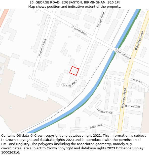 26, GEORGE ROAD, EDGBASTON, BIRMINGHAM, B15 1PJ: Location map and indicative extent of plot