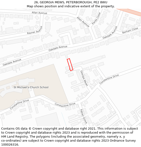 26, GEORGIA MEWS, PETERBOROUGH, PE2 8WU: Location map and indicative extent of plot