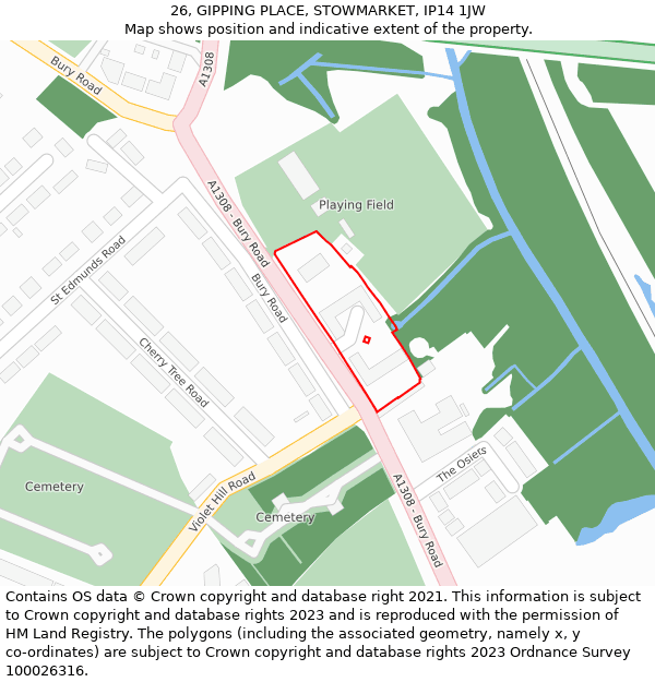 26, GIPPING PLACE, STOWMARKET, IP14 1JW: Location map and indicative extent of plot