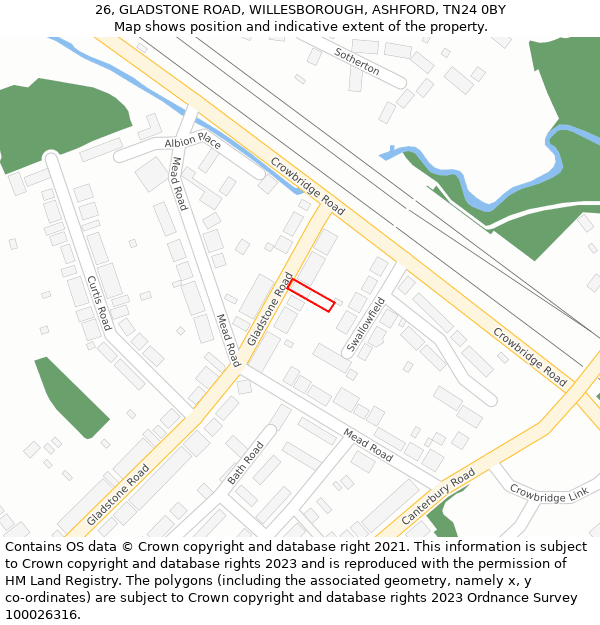 26, GLADSTONE ROAD, WILLESBOROUGH, ASHFORD, TN24 0BY: Location map and indicative extent of plot