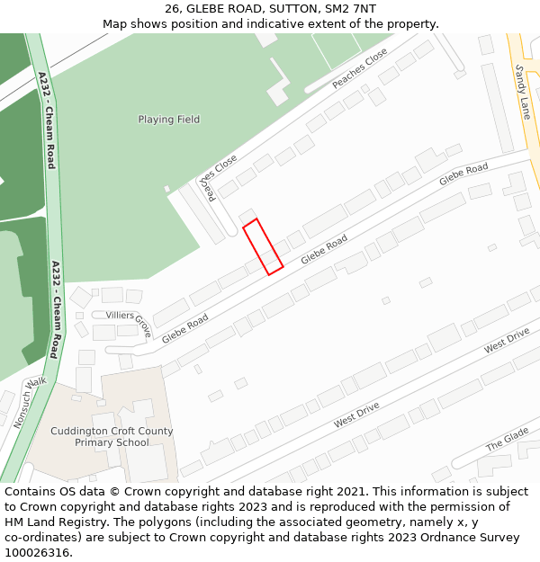 26, GLEBE ROAD, SUTTON, SM2 7NT: Location map and indicative extent of plot