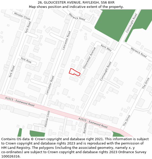 26, GLOUCESTER AVENUE, RAYLEIGH, SS6 8XR: Location map and indicative extent of plot