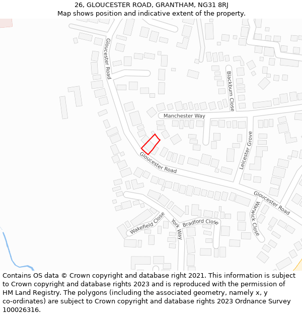 26, GLOUCESTER ROAD, GRANTHAM, NG31 8RJ: Location map and indicative extent of plot
