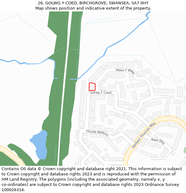 26, GOLWG Y COED, BIRCHGROVE, SWANSEA, SA7 0HY: Location map and indicative extent of plot