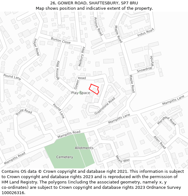 26, GOWER ROAD, SHAFTESBURY, SP7 8RU: Location map and indicative extent of plot