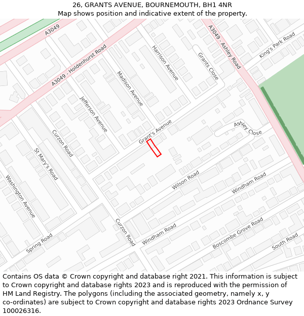 26, GRANTS AVENUE, BOURNEMOUTH, BH1 4NR: Location map and indicative extent of plot