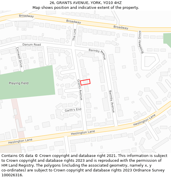 26, GRANTS AVENUE, YORK, YO10 4HZ: Location map and indicative extent of plot