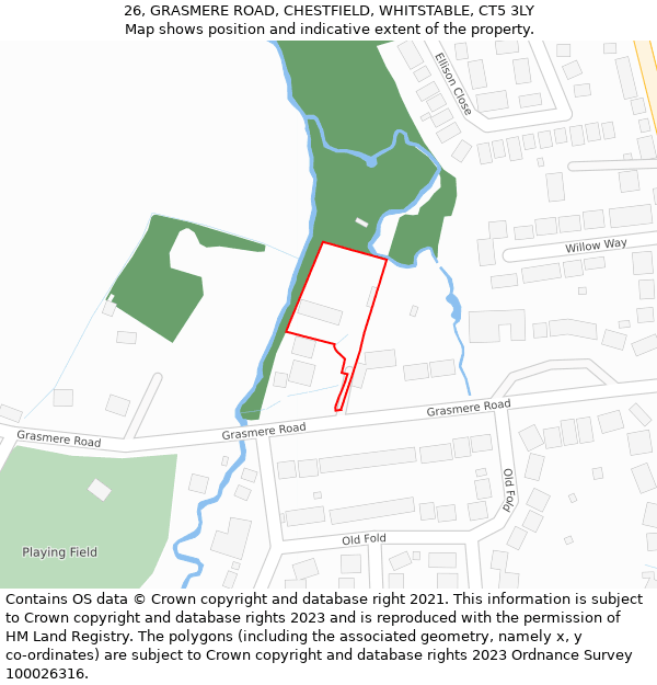 26, GRASMERE ROAD, CHESTFIELD, WHITSTABLE, CT5 3LY: Location map and indicative extent of plot