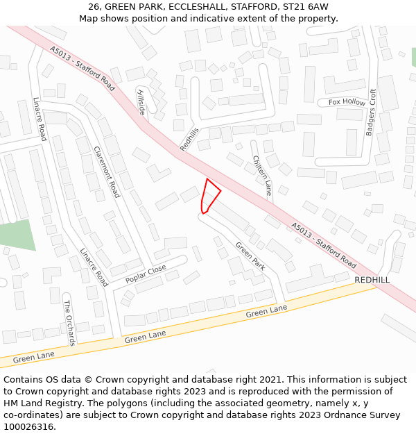 26, GREEN PARK, ECCLESHALL, STAFFORD, ST21 6AW: Location map and indicative extent of plot