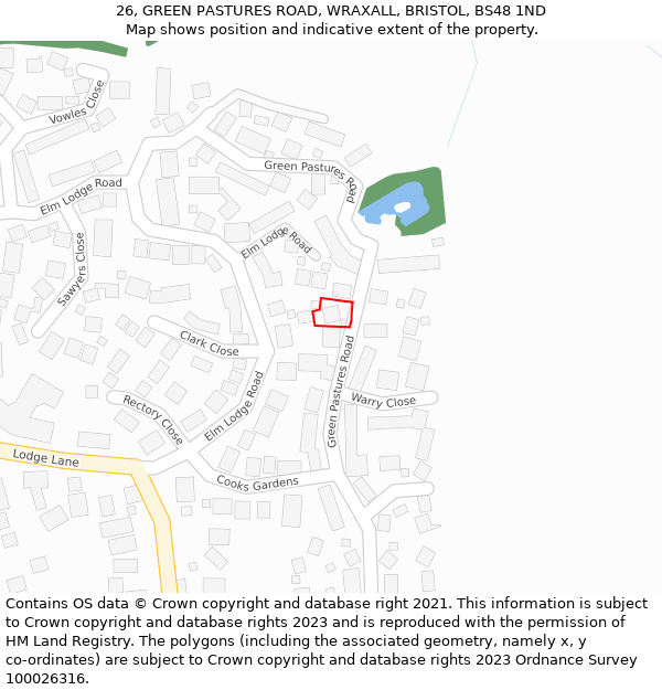 26, GREEN PASTURES ROAD, WRAXALL, BRISTOL, BS48 1ND: Location map and indicative extent of plot