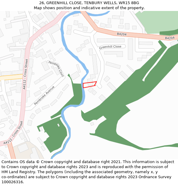 26, GREENHILL CLOSE, TENBURY WELLS, WR15 8BG: Location map and indicative extent of plot